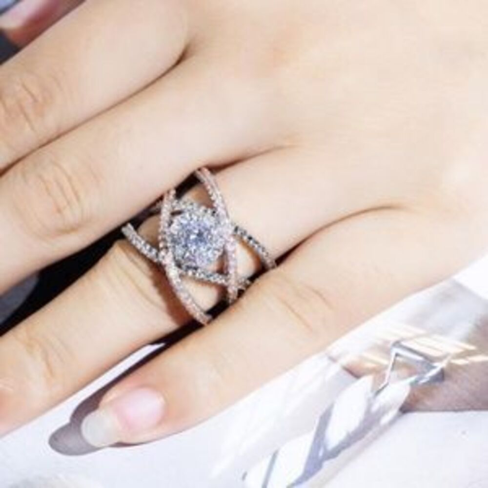 NEW Two Tone Sterling Silver Diamond Infinity Ring